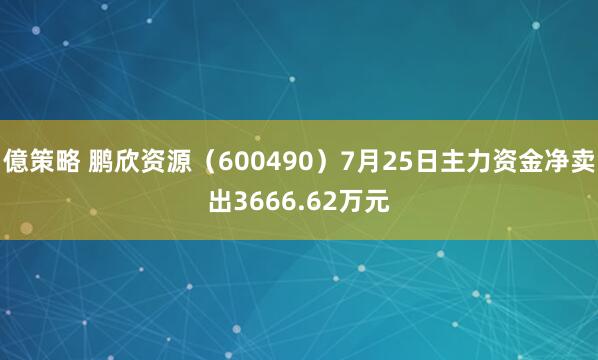 億策略 鹏欣资源（600490）7月25日主力资金净卖出3666.62万元