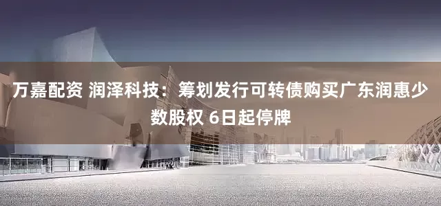 万嘉配资 润泽科技：筹划发行可转债购买广东润惠少数股权 6日起停牌